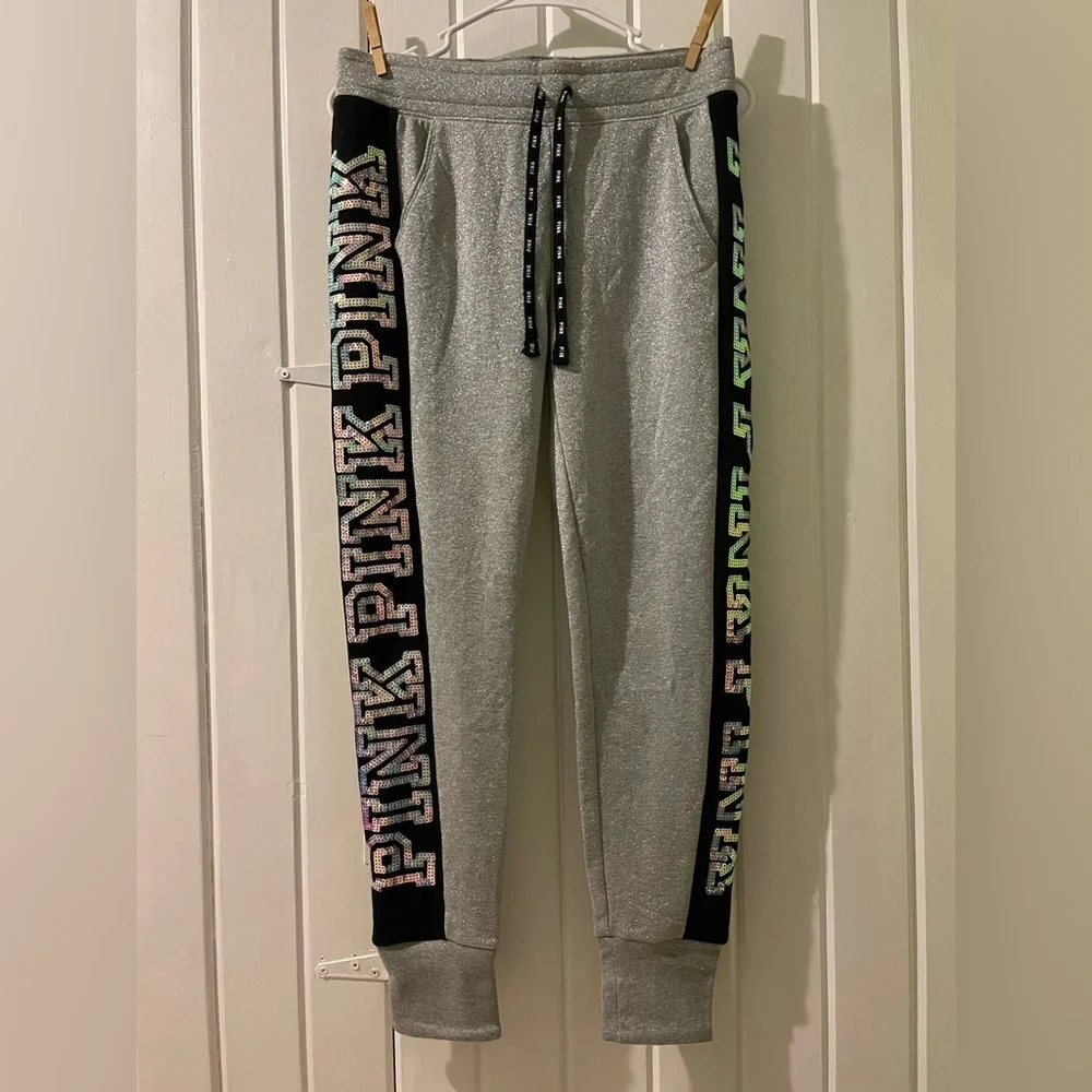 VS PINK bling metallic shine outfit SMALL joggers LARGE hoodie NWOT - Picture 10 of 13
